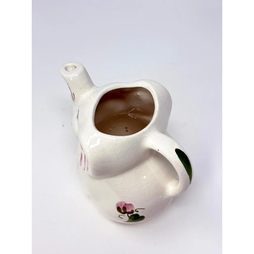 Cash Family Hand Painted Elephant Creamer Erwin Tennessee Pottery Pink Floral